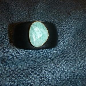 Shambala Amazonite Wide Black Cuff Bracelet  Truth  Calming Precious Stone